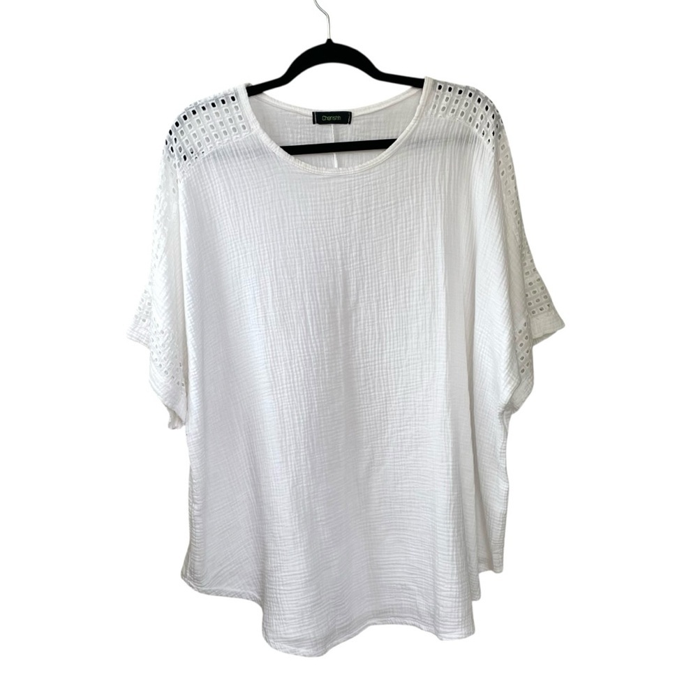 CHERISHH Made In Italy White Cotton Oversized Short Sleeve Blouse L